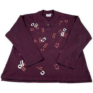 Vintage Shirt Mens L/XL Cotton Burgundy Abstract Print Henley Cabincore Hip Hop